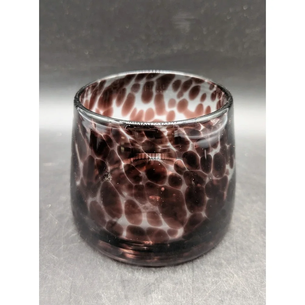 Hand‎ Blown Art Glass Tortoiseshell Votive Holder Plum Amethyst Spotted Tumbler